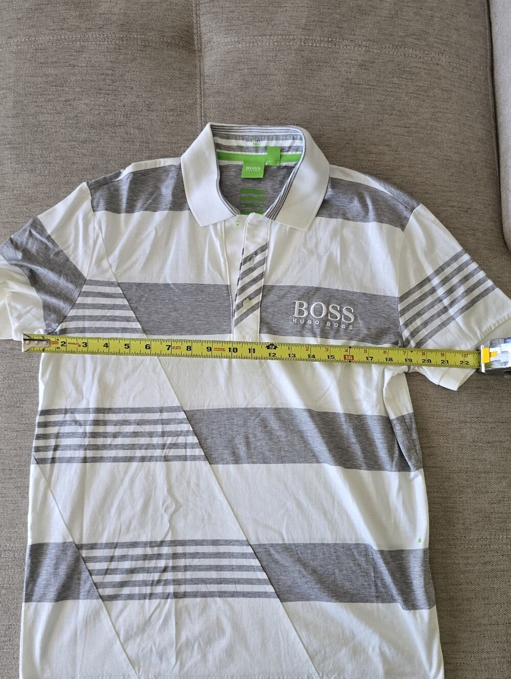 Hugo Boss White and Gray Striped Polo
